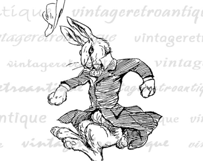 Printable Image Mr Rabbit Download Digital Antique Bunny Cartoon Illustration Graphic Artwork Vintage Clip Art HQ 300dpi No.1906