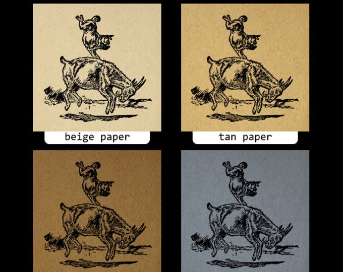 Dog Balancing on the Back of a Goat Printable Digital Graphic Circus Animals Image Download Vintage Clip Art Jpg Png HQ 300dpi No.2601