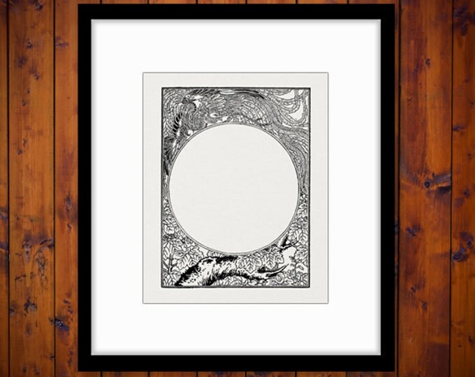 Printable Circle Frame Border Birds and Leaves Digital Image Graphic Download Vintage Clip Art Jpg Png Eps HQ 300dpi No.2220