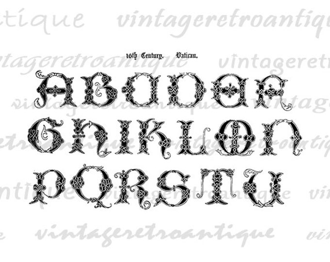 Printable Image Ancient Alphabet Graphic Elegant Fancy Letters Antique Digital Download Vintage Clip Art Jpg Png Eps HQ 300dpi No.412