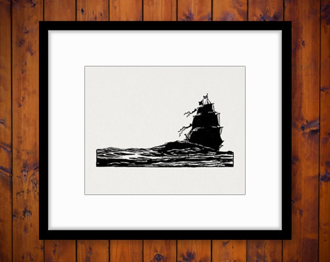 Printable Graphic Ship Sailing the Sea Download Ocean Boat Digital Image Vintage Clip Art Jpg Png Eps HQ 300dpi No.3814