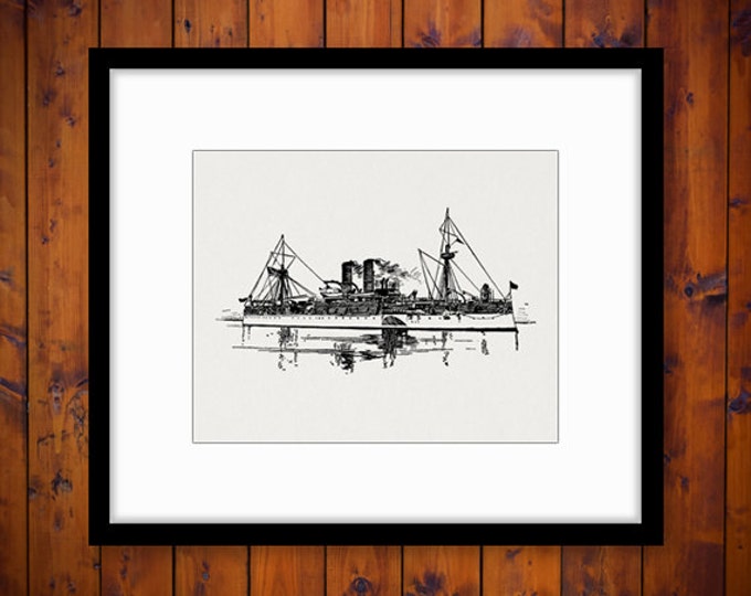 Printable Digital Antique Battleship Graphic Ocean Ship Boat Download Image Vintage Clip Art for Transfers Printing etc HQ 300dpi No.2763