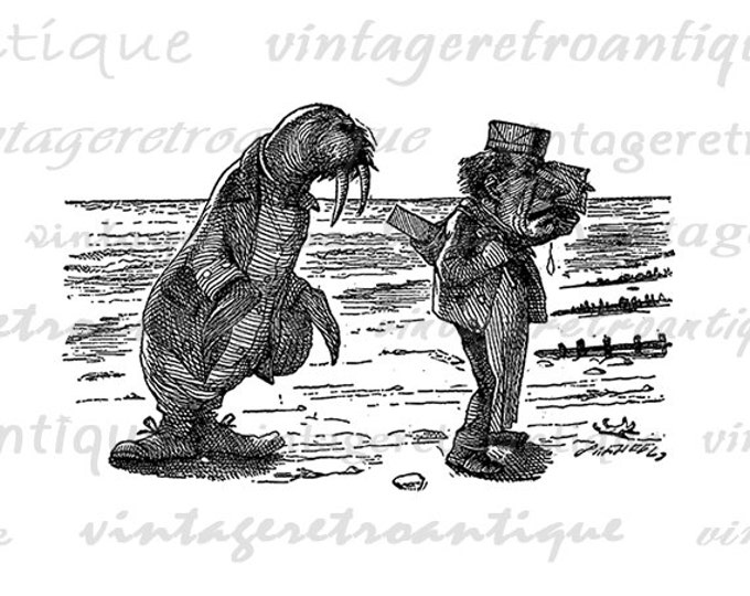 The Walrus and the Carpenter Digital Printable Download Alice in Wonderland Graphic Image Vintage Clip Art Jpg Png HQ 300dpi No.231