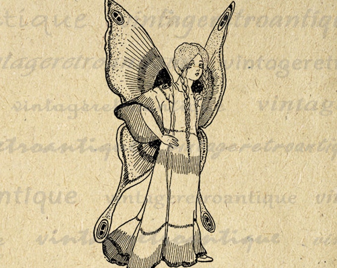 Printable Image Winged Fairy Girl Graphic Fairy Illustration Download Digital Vintage Clip Art Jpg Png Eps HQ 300dpi No.2434