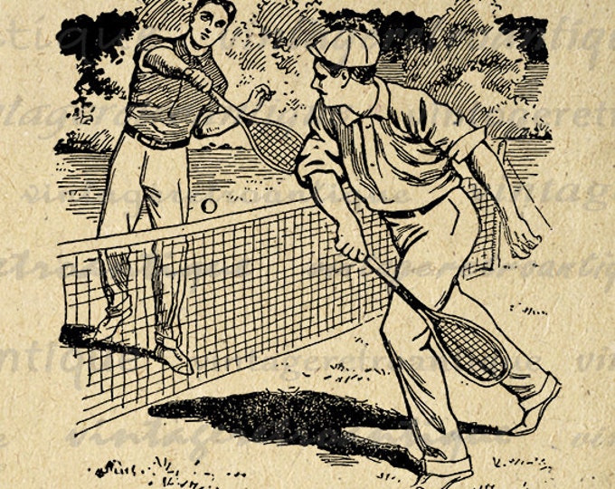 Printable Tennis Image Download Antique Tennis Digital Graphic Illustration Vintage Clip Art Jpg Png Eps HQ 300dpi No.4174