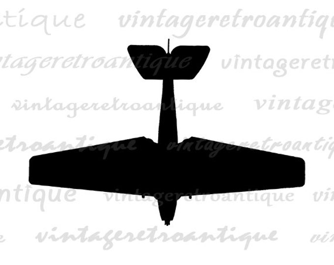 Printable Digital Airplane Silhouette Download Plane Clip Art Antique Airplane Image Graphic for Transfers Tea Towels etc HQ 300dpi No.4650