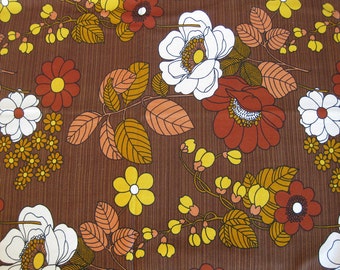 brown flowery fabric by the yard, French retro print fabric in fall colors