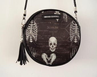 Anatomical Skeleton Black Round Handbag - Bag Clutch Ribs Skull Medical Doctor Nurse Horror