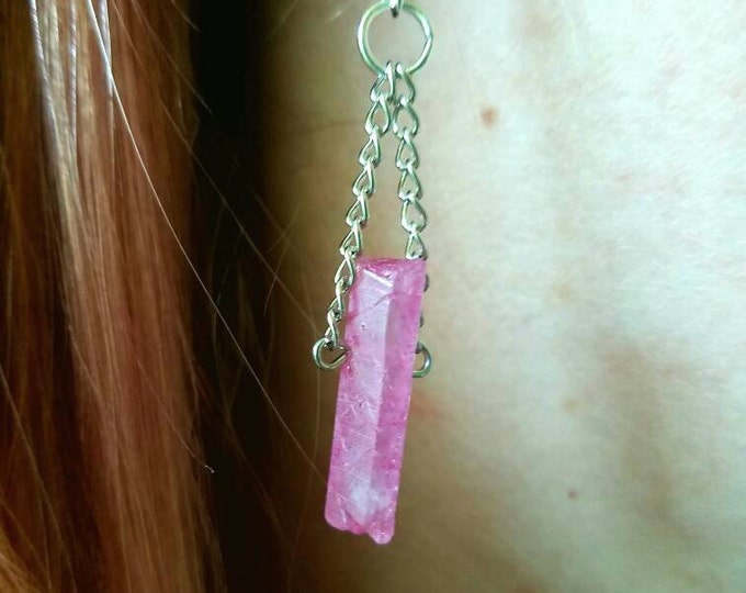 Pink Quartz Crystal Dangle Chain Earrings