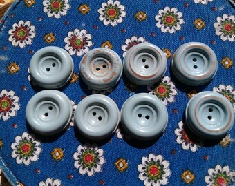 8 Antique Painted Wood Buttons 1930's French Baby Blue Buttons #sophieladydeparis