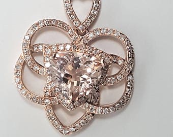 2.29ctw Trillion Morganite & Diamond 14kt Rose Gold Pendant