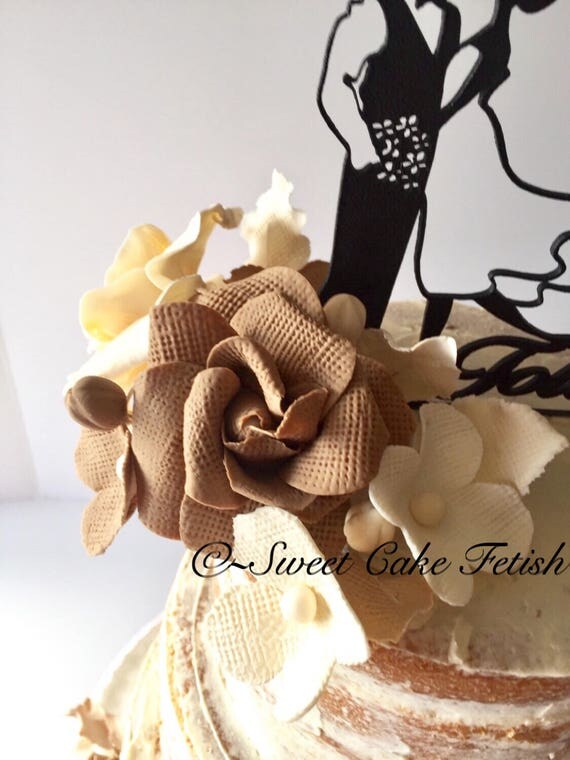 Rustic Burlap Sugar Flower Gumpaste Wedding Cake Topper Toppers Fondant From Rustic Burlap Sugar Flower Gumpaste Wedding Cake Topper Toppers Fondant From