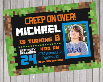 Video Game Birthday Invitation,Inspired Mine Themed Birthday Invitation, Mine Themed Invitation
