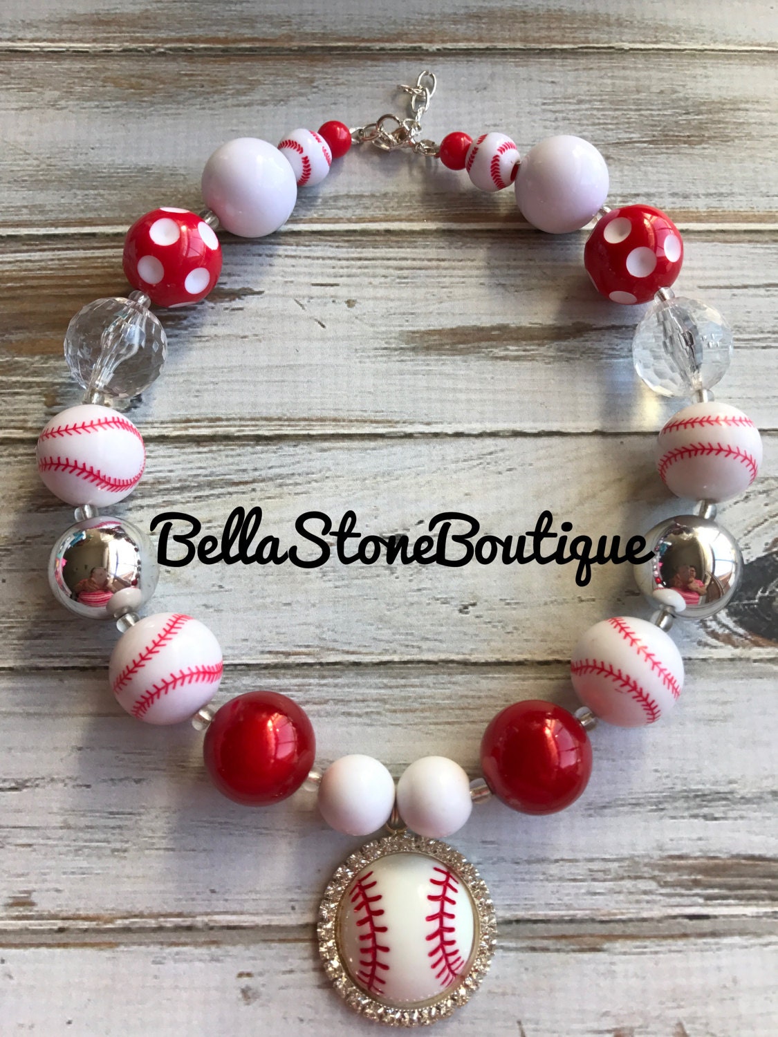 Baseball rhinestone chunky necklace baseball necklace child