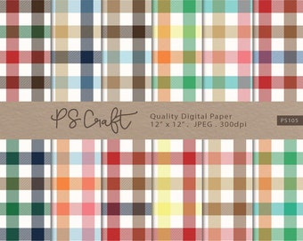 3-Colors Plaid Digital Papers, SEAMLESS Gingham Digital Background, Plaid Digital Scrapbook Paper, Instant Download