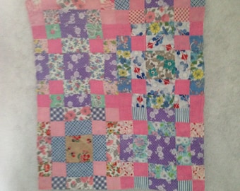 Feed Sack Material Baby Doll Quilt Machine Stitched Block Pattern Lined Quilt
