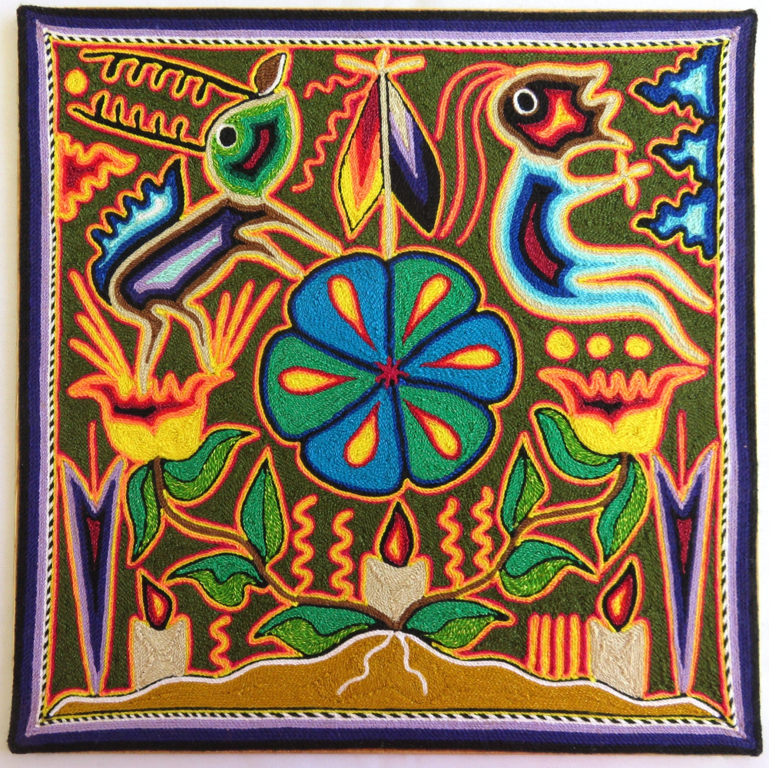 Download 12 Huichol yarn painting 30-002 H Mexican painting