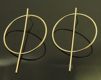 Geometric earring post, Nickel free, T30-G2, 2 pcs, 60x38mm, 1.5mm thick, 16K gold plated brass