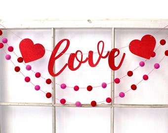 Valentine's Day, Valentine's Day Decor, Felt Ball Garland, Valentines Day Banner, Valentine Party, Valentines Day Pom Pom Garland