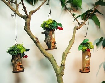 Fairy House ornaments, set of 3 (#10); 1" d. Indoor, outdoor, Fairy Garden, Tree ornaments