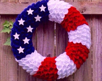 4th of July Wreath, Patriotic Wreath, Flag Wreath, Fourth of July Wreath, Memorial Day Wreath, Felt Wreath