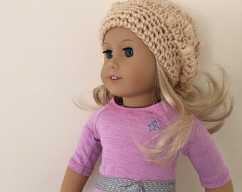 Cream doll hat, 18"doll hat, doll slouchy hat, doll hat, doll accessories, crochet doll hat, dolls clothes, cream, (will fit American Girl d