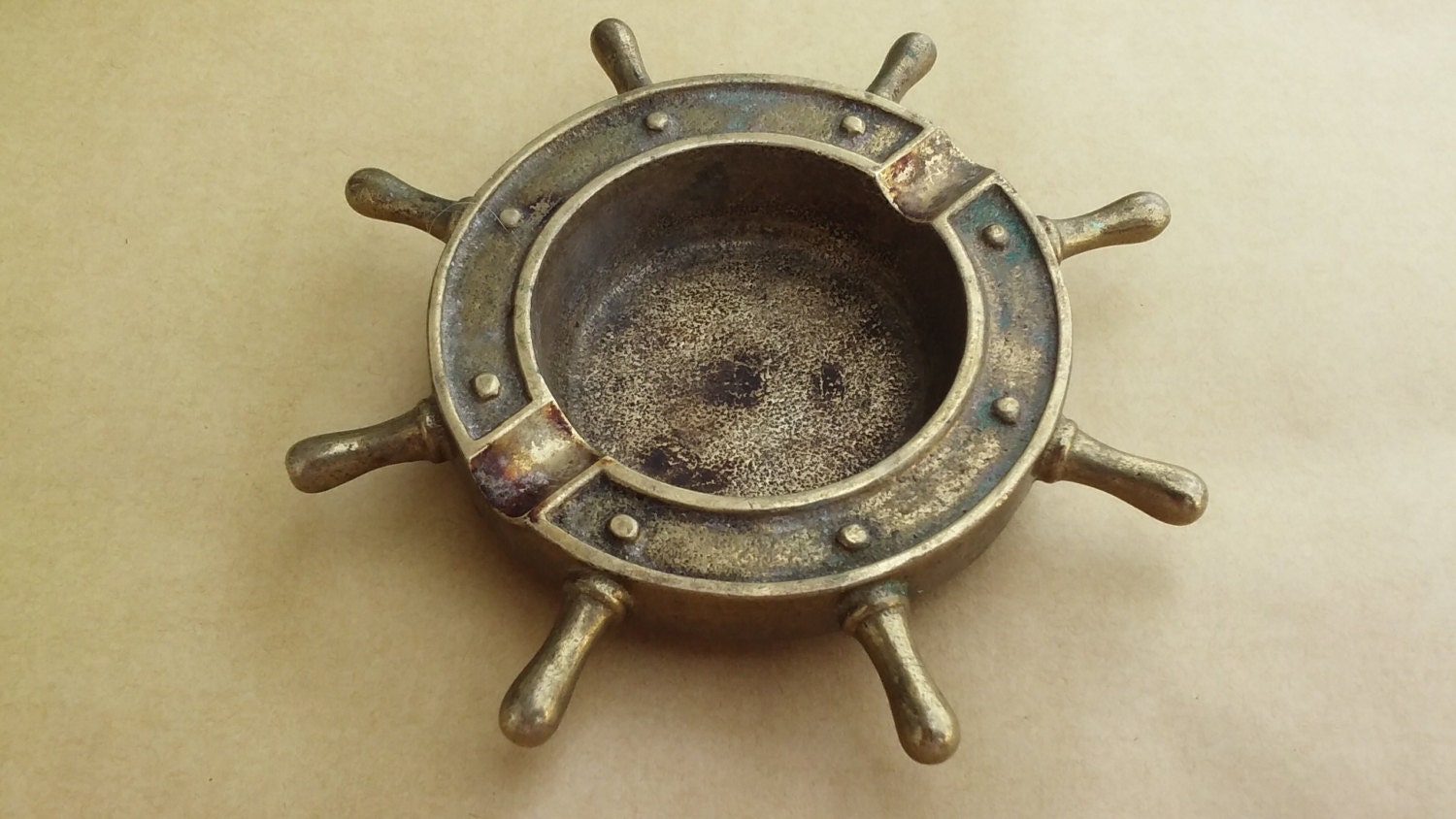 Vintage brass ashtray solid brass boat wheel ashtray marine