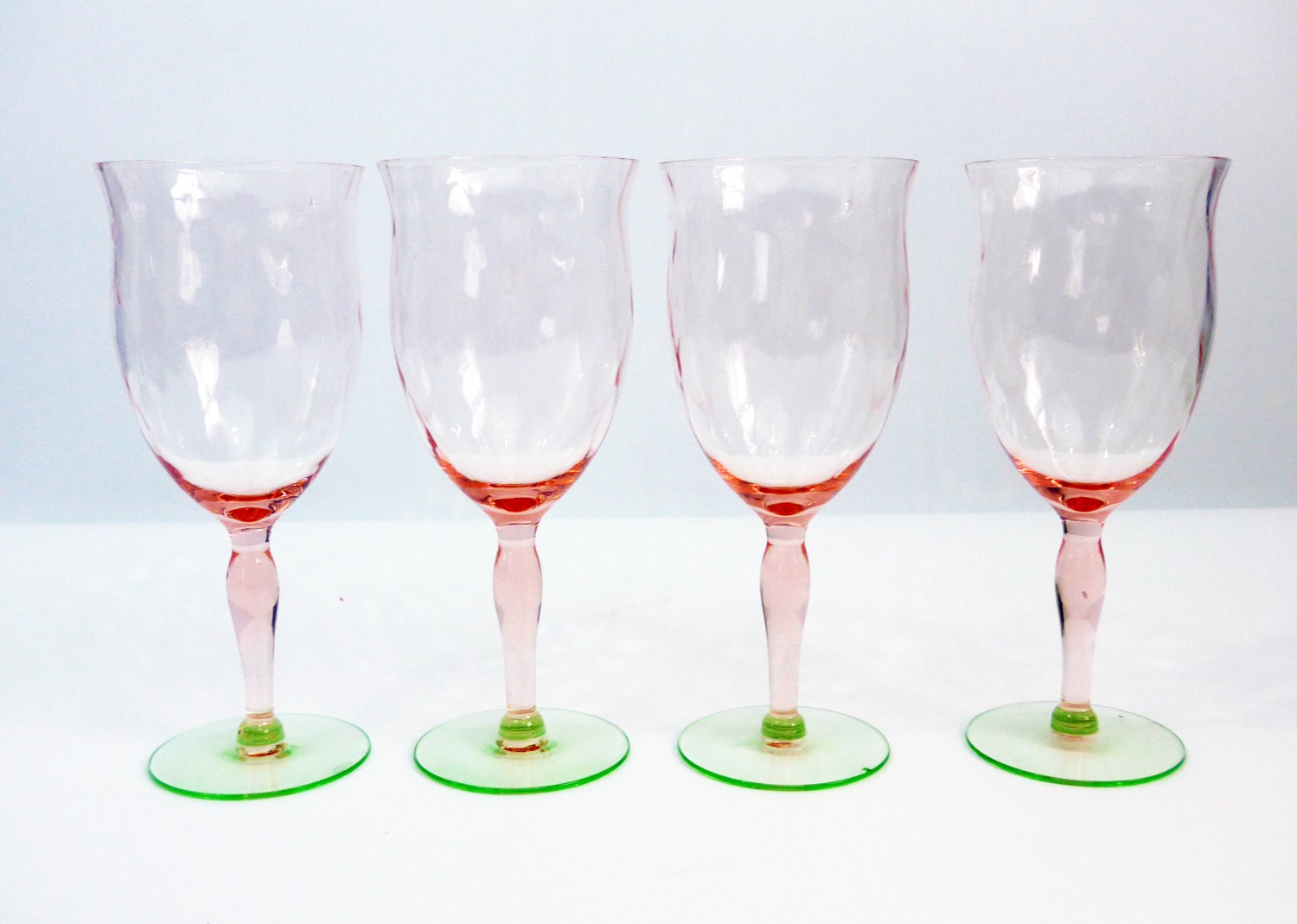 4 Vintage Weston Water Goblets Watermelon Stemware 4 Tall Water