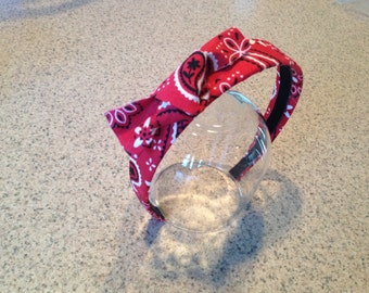 Red bandanna fabric covered headband