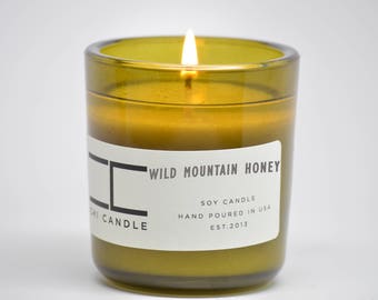Wild Mountain Honey Soy Candle Vintage Green Glass Scented Soy Candle