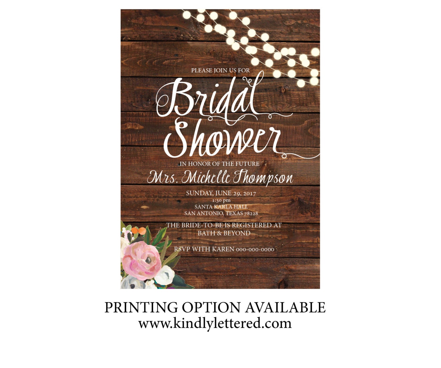 Rustic Bridal Shower Invitation-Rustic Wedding-Digital
