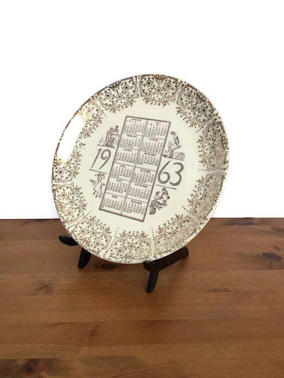 1963 calendar plate vintage ceramic Taylor Smith Taylor collector dish