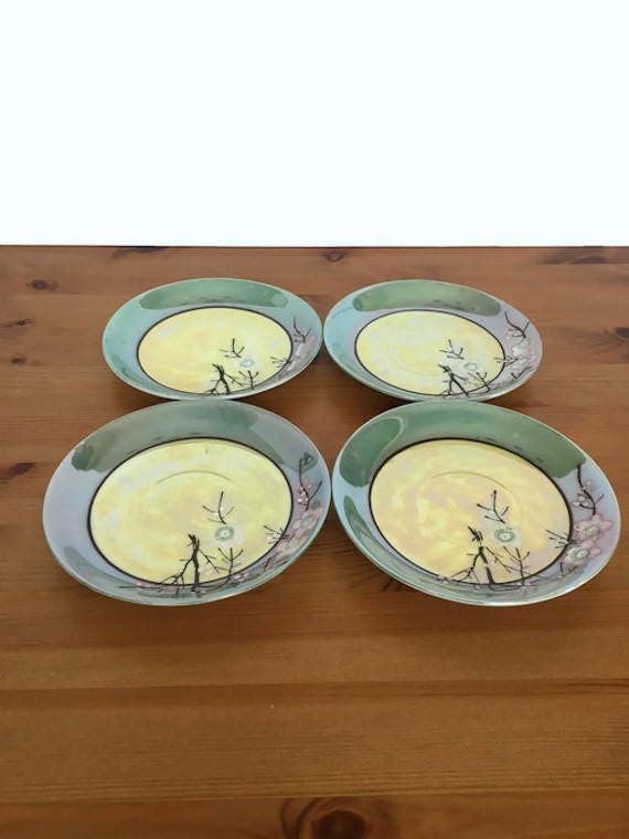 Hand painted Takito porcelain plates set of 4 lusterware saucers