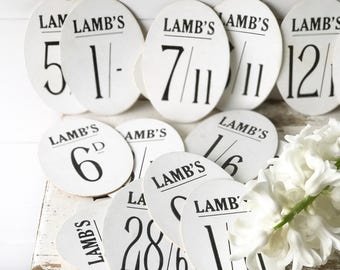 Oval "Lambs" vintage shop price tag