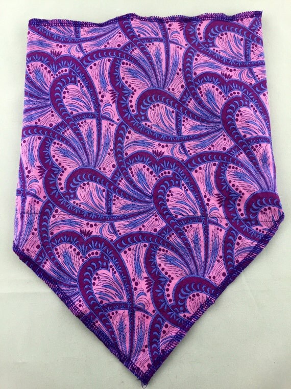 Purple Paisley: Stash pocket bandana w/ purple, pink, blue paisley abstract print