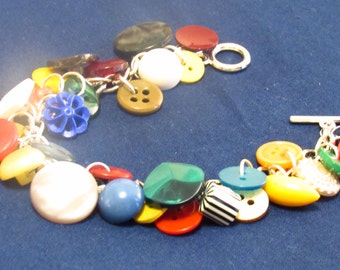 Chunky Button Bracelet - Handmade In Wales United Kingdom - New - Never Worn - Gorgeous - Packed With Vintage Buttons - FREE SHIPPING.