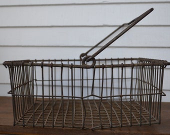 Vintage Square Wire Basket with Handle