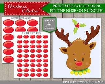 Christmas Printable Game Pin the Nose on Rudolph Instant