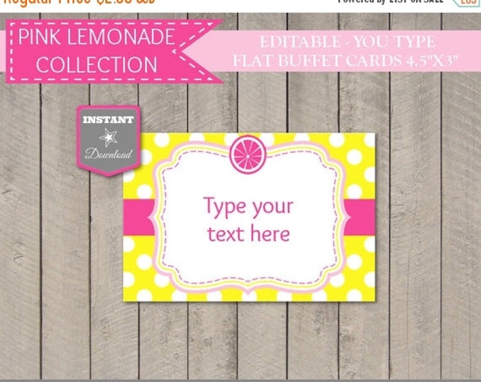 SALE INSTANT DOWNLOAD Editable Pink Lemonade Flat Buffet Cards / Labels / Printable Diy / Bright Pink Lemonade Collection / Item #417