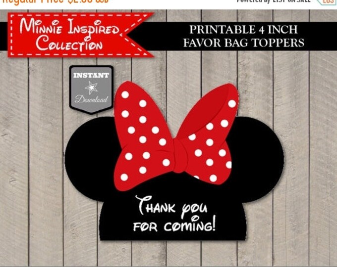 SALE INSTANT DOWNLOAD Red Girl Mouse Printable 4 Inch Wide Favor Bag Toppers / Red Girl Mouse Collection / Item #1926