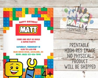 Lego, Lego Party, Lego Birthday Party Invitation, Lego Birthday Invite