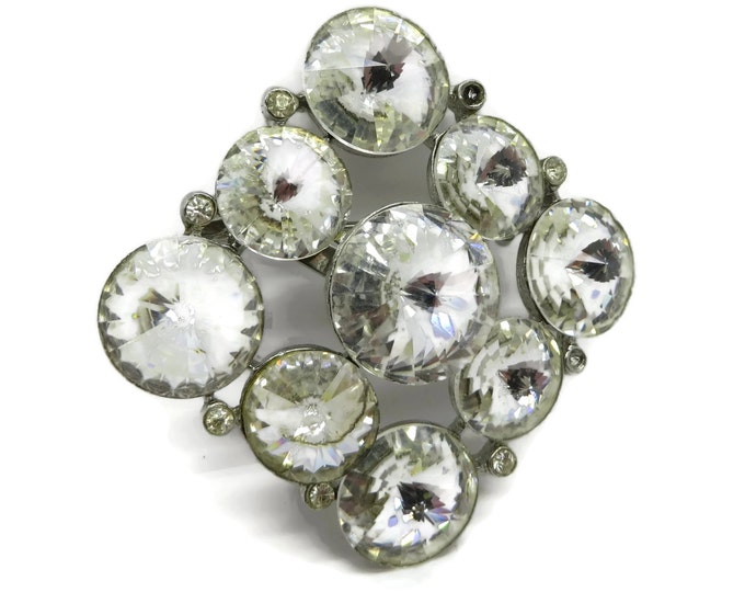 Weiss Clear Rhinestone Brooch | Vintage Diamond Shaped Signed Designer Pin | Bridal Jewelry