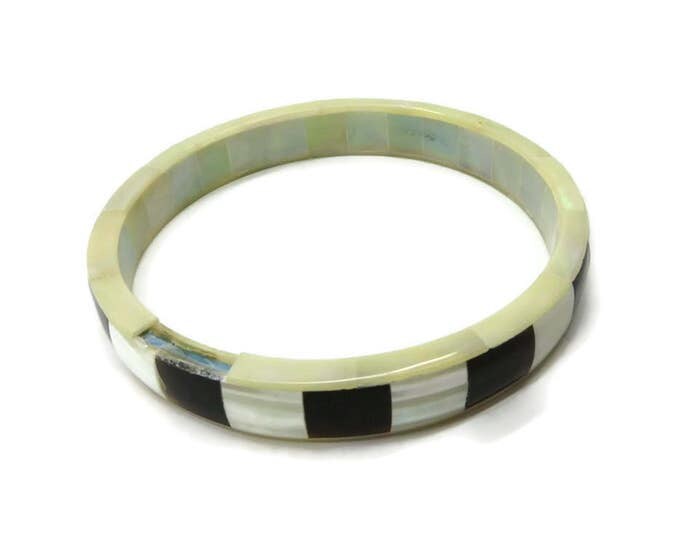 Black and White MOP Inlay Bangle, Vintage 1970s Bracelet