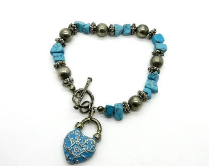 ON SALE! Turquoise Nugget Bracelet, Vintage Genuine & Faux Turquoise, Silvertone Bead Bracelet