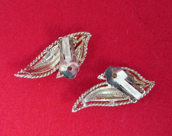 Bridal Earrings, Leaf Clip-ons, Signed Hattie Carnegie Rhinestone Earrings, Vintage Runway Bridal Jewelry Gift Idea