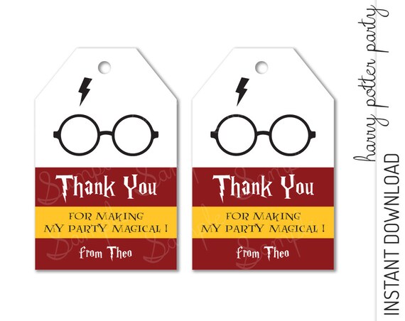 harry potter favor tag i harry potter thank by bluebubblestudio