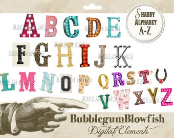 Shabby FunkY Marquee Alphabet Letters Digital Graphic Design Elements