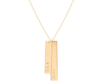 Gold Double Vertical Bar Necklace / Vertical Nameplate Necklace / Vertical Name Necklace
