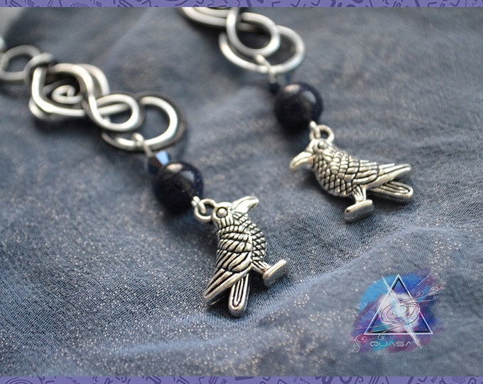 Ear cuff and earrings "Ravens" | non piercing, nu goth style jewelry, pentagram, magical earrings, crows, raven, wire ear cuff, goth