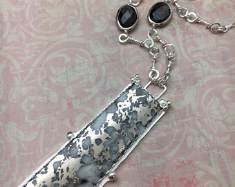 Native Silver in Quartz Necklace, Hypersthene Necklace, Art Deco Necklace, OOAK Silver Fabricated Necklace, Lux Artisan Necklaces under 650